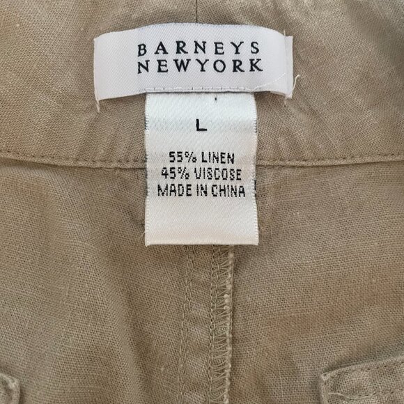 Barneys New York Cuffed Linen Shorts in Tan, Back Button Pockets, Size‎ L, NWOT - Picture 3 of 4